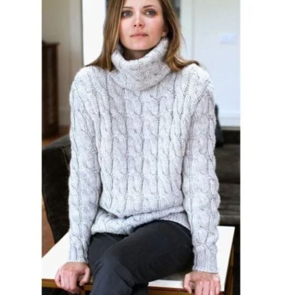 Emerson Fry Chunky Fisherman Cable Knit Sweater Wool Alpaca Turtleneck Gray XS - Picture 9 of 9